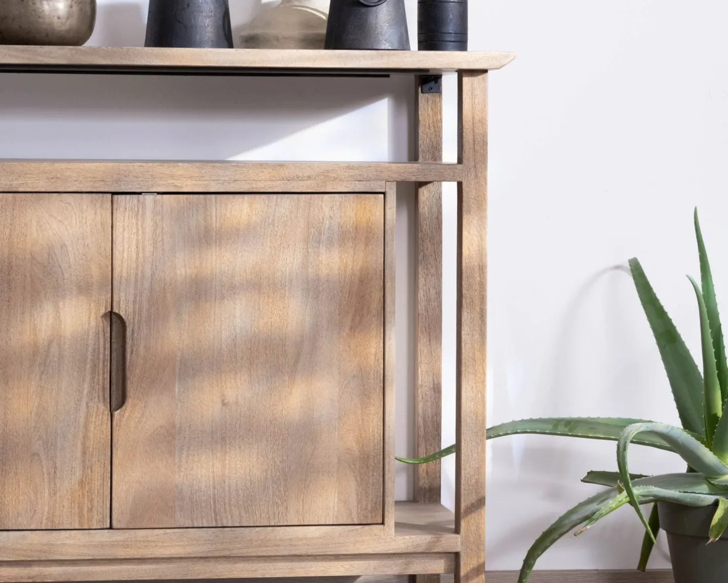 Clearance Buffet 4 portes style Japandi en manguier massif "Haya" 200 cm Buffet Et Bahut