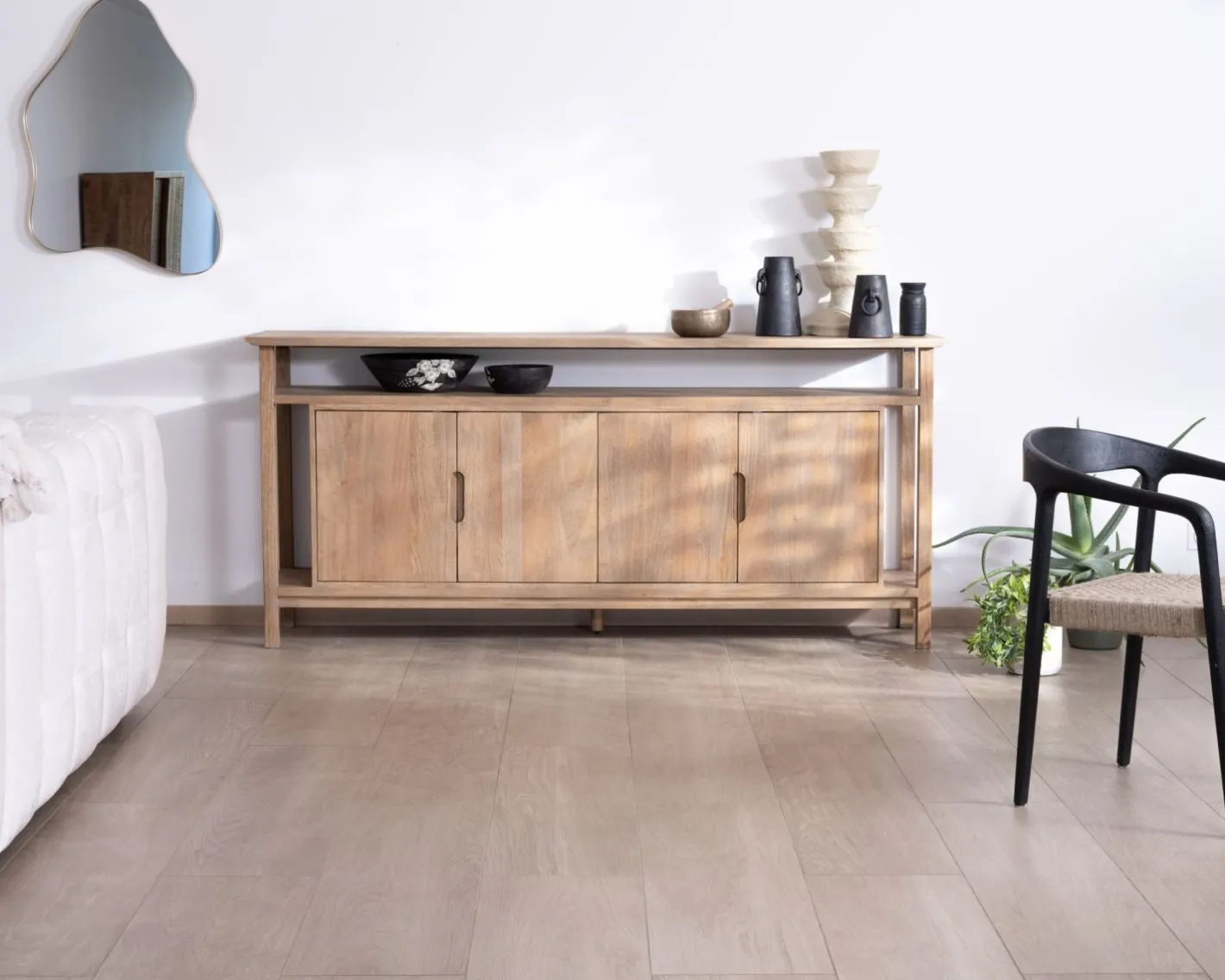 Clearance Buffet 4 portes style Japandi en manguier massif "Haya" 200 cm Buffet Et Bahut