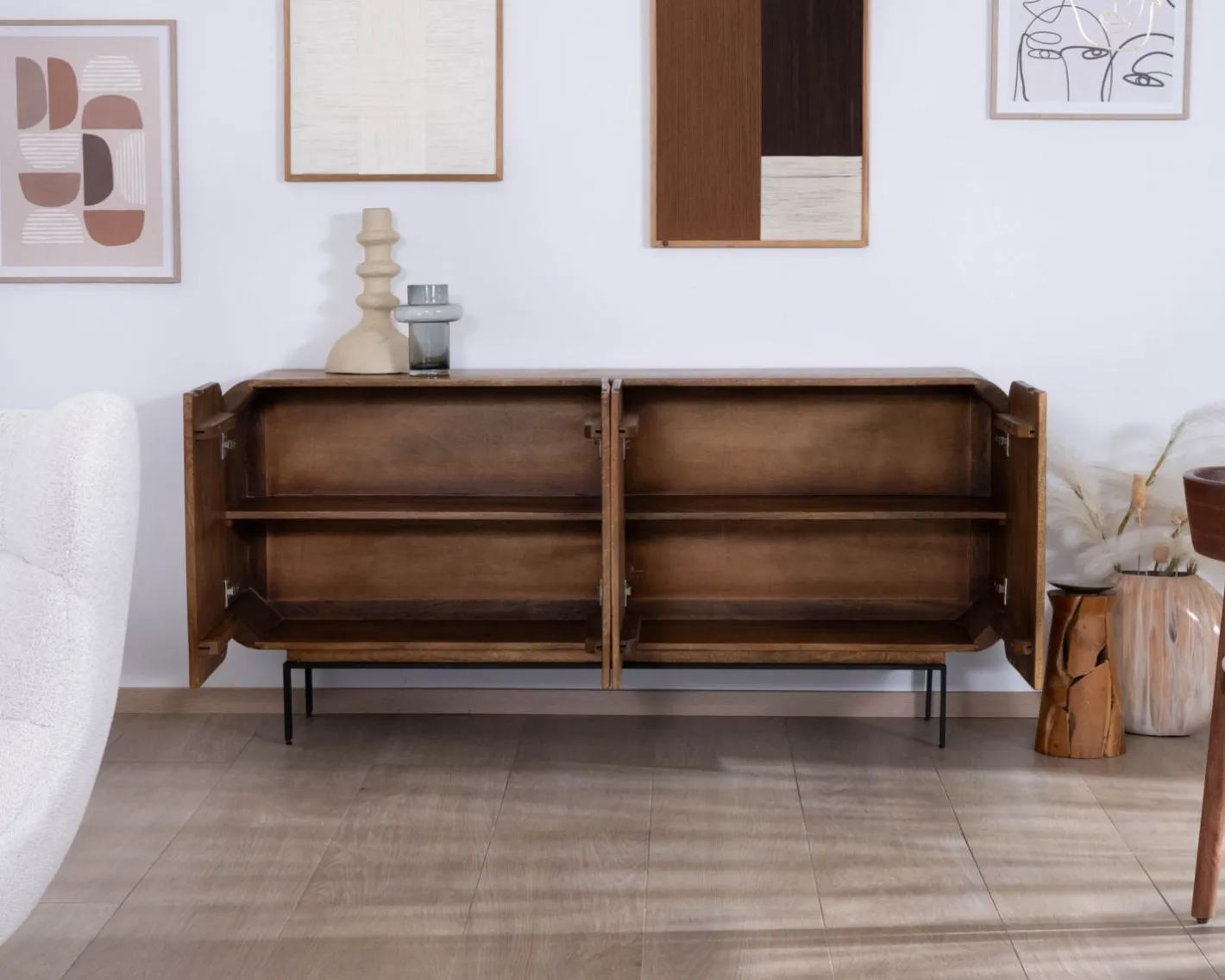 Clearance Buffet 4 portes style newtro en manguier "Moky" 175 cm Buffet Et Bahut