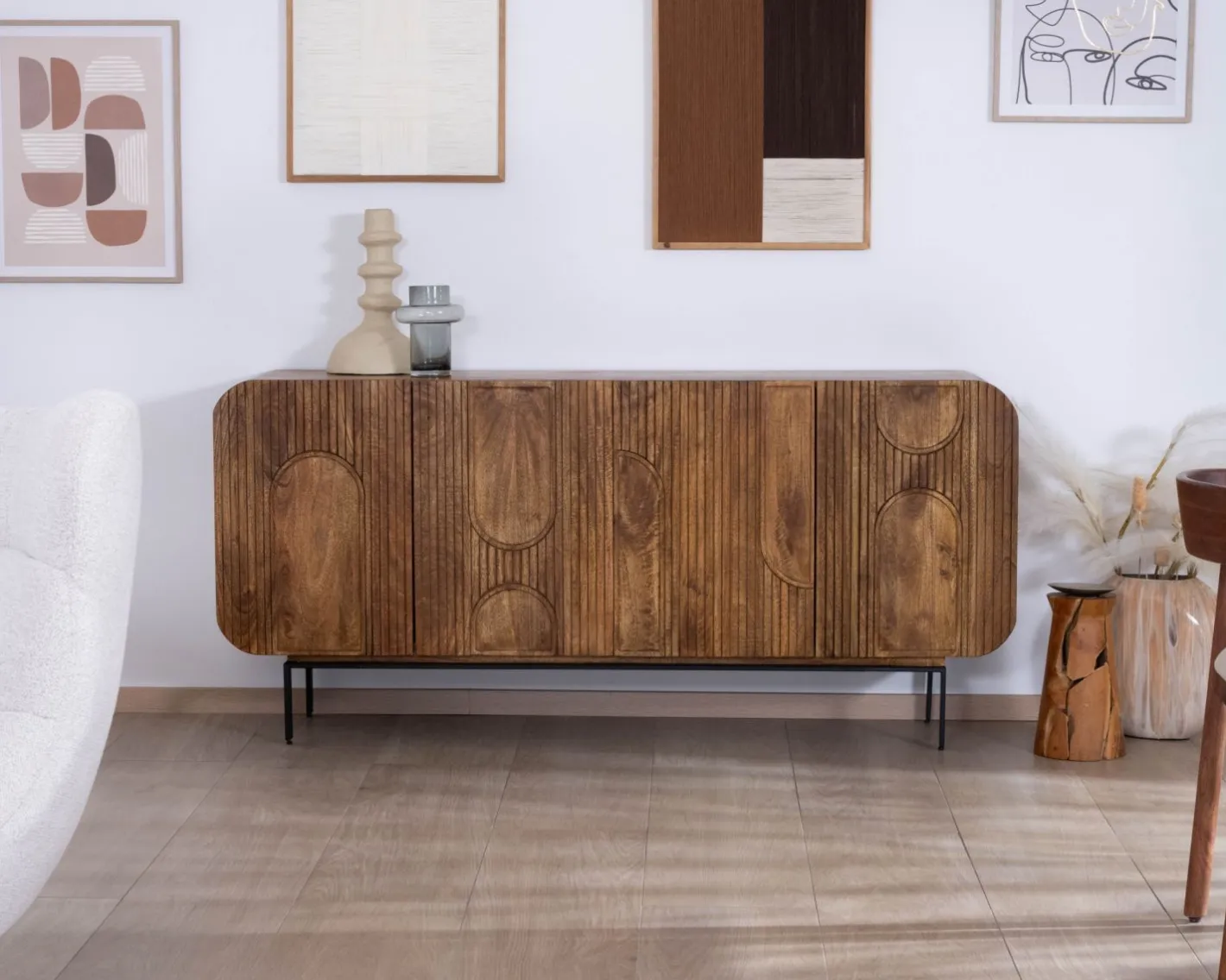 Clearance Buffet 4 portes style newtro en manguier "Moky" 175 cm Buffet Et Bahut