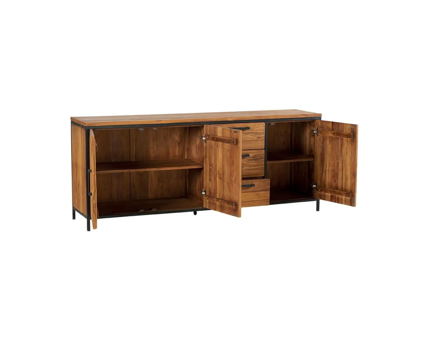Outlet Buffet 3 portes 3 tiroirs en teck massif et métal 195 cm "Roster" Buffet Et Bahut
