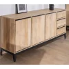Hot Buffet épuré bicolore en manguier naturel et noir 180 cm "Bocca" 3 portes et tiroirs Buffet Et Bahut