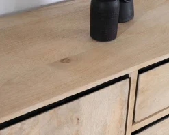 Hot Buffet épuré bicolore en manguier naturel et noir 180 cm "Bocca" 3 portes et tiroirs Buffet Et Bahut