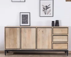 Hot Buffet épuré bicolore en manguier naturel et noir 180 cm 