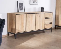Hot Buffet épuré bicolore en manguier naturel et noir 180 cm 