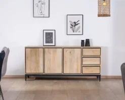Hot Buffet épuré bicolore en manguier naturel et noir 180 cm 