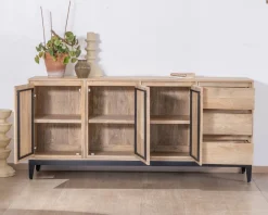 Online Buffet épuré en manguier massif 180 cm 3 portes et tiroirs 