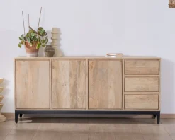 Online Buffet épuré en manguier massif 180 cm 3 portes et tiroirs 