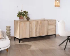 Online Buffet épuré en manguier massif 180 cm 3 portes et tiroirs 