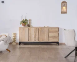 Online Buffet épuré en manguier massif 180 cm 3 portes et tiroirs 