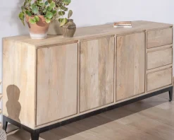 Online Buffet épuré en manguier massif 180 cm 3 portes et tiroirs 
