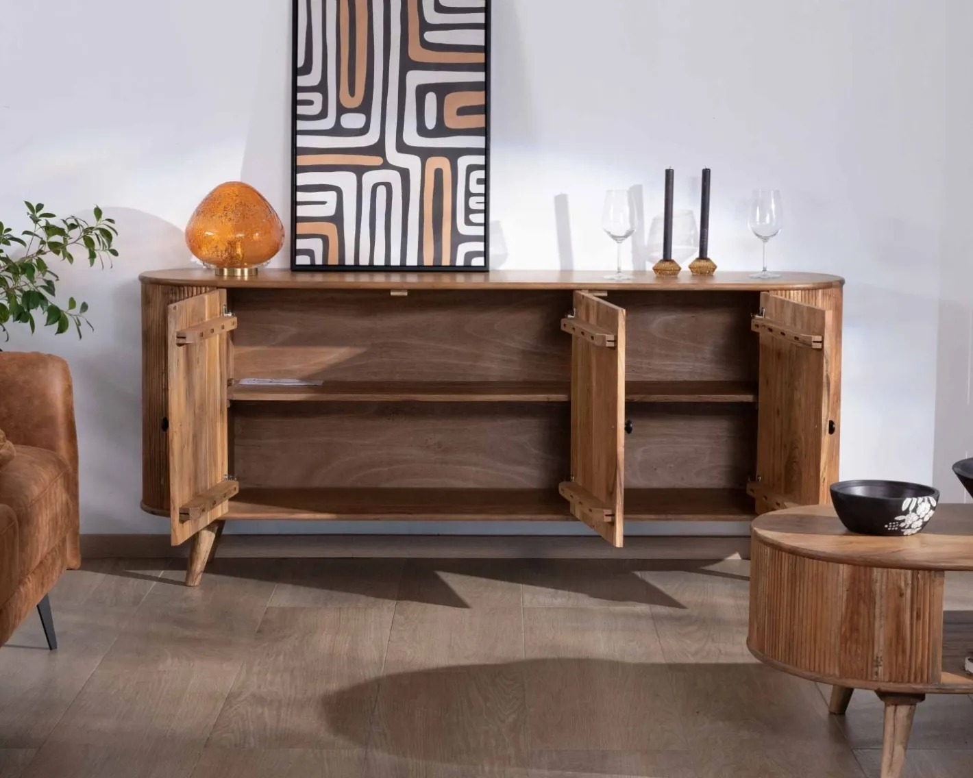 Best Buffet rétro 3 portes en acacia massif "Boomer" 175 cm Buffet Et Bahut
