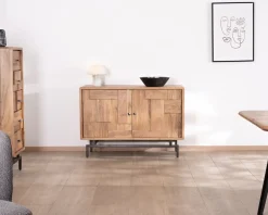 New Buffet rétro 2 portes façades à empiècements en acacia "Puzzle" 120 cm Buffet Et Bahut