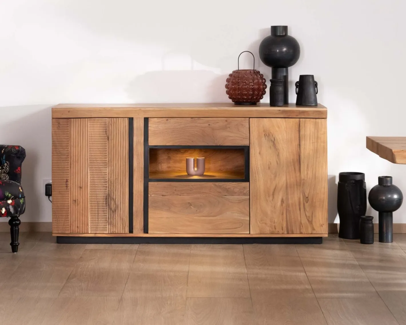 Sale Buffet ultra contemporain avec niche éclairage LED "Lumino" Buffet Et Bahut