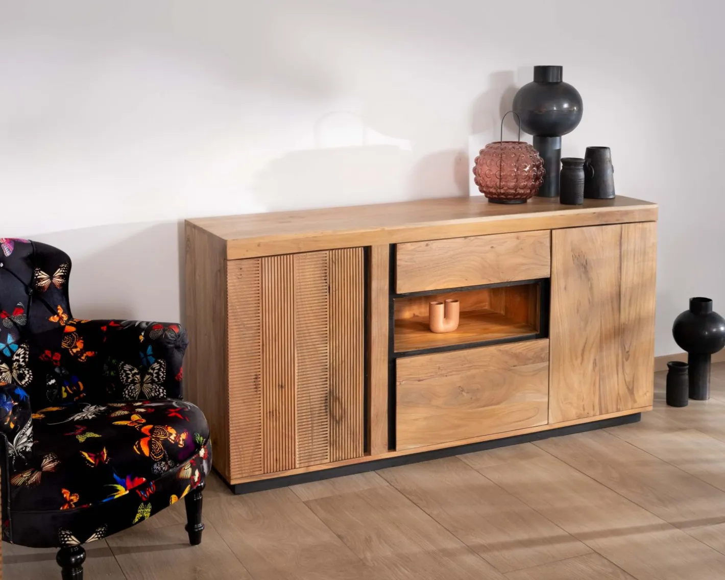 Sale Buffet ultra contemporain avec niche éclairage LED "Lumino" Buffet Et Bahut