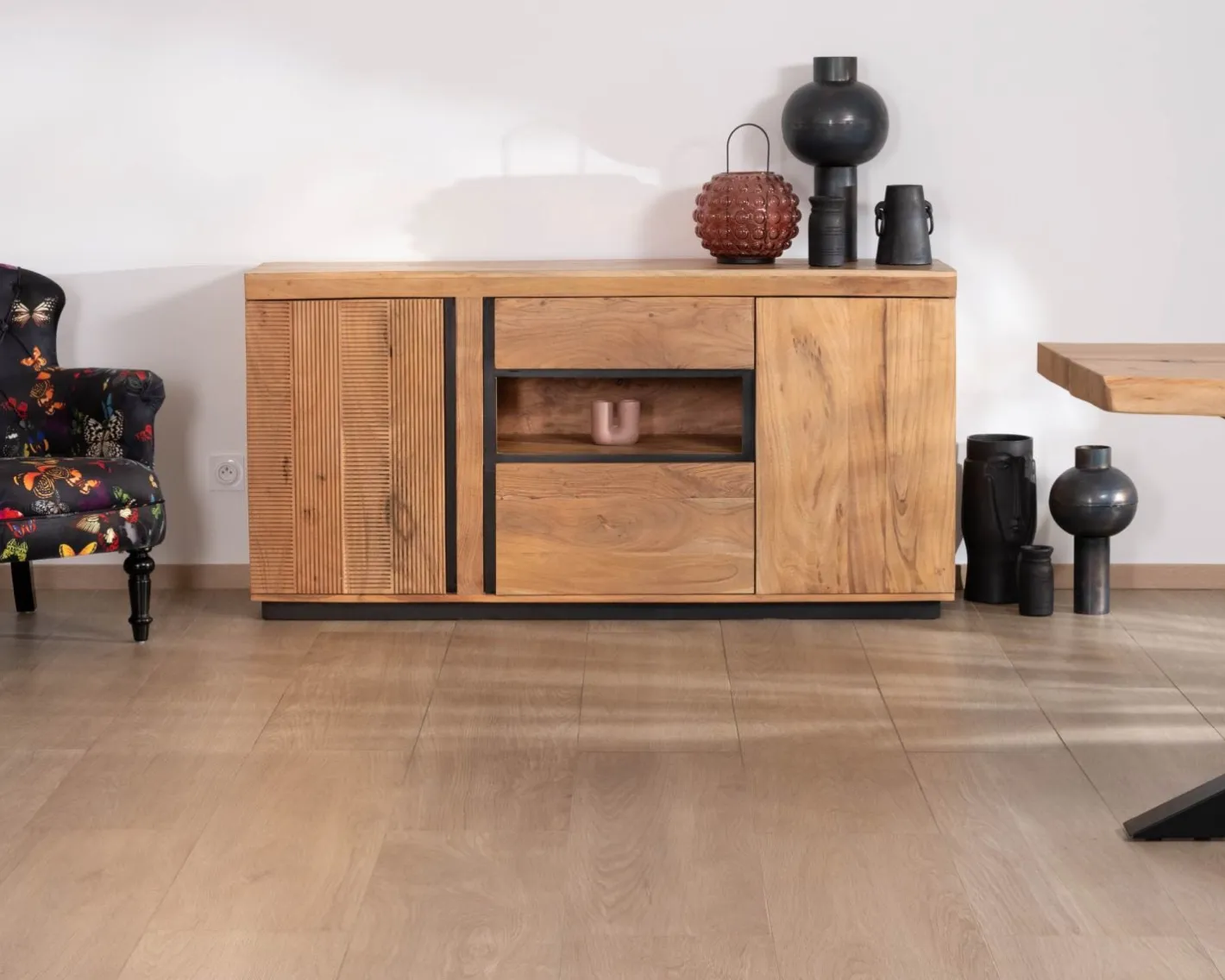 Sale Buffet ultra contemporain avec niche éclairage LED "Lumino" Buffet Et Bahut