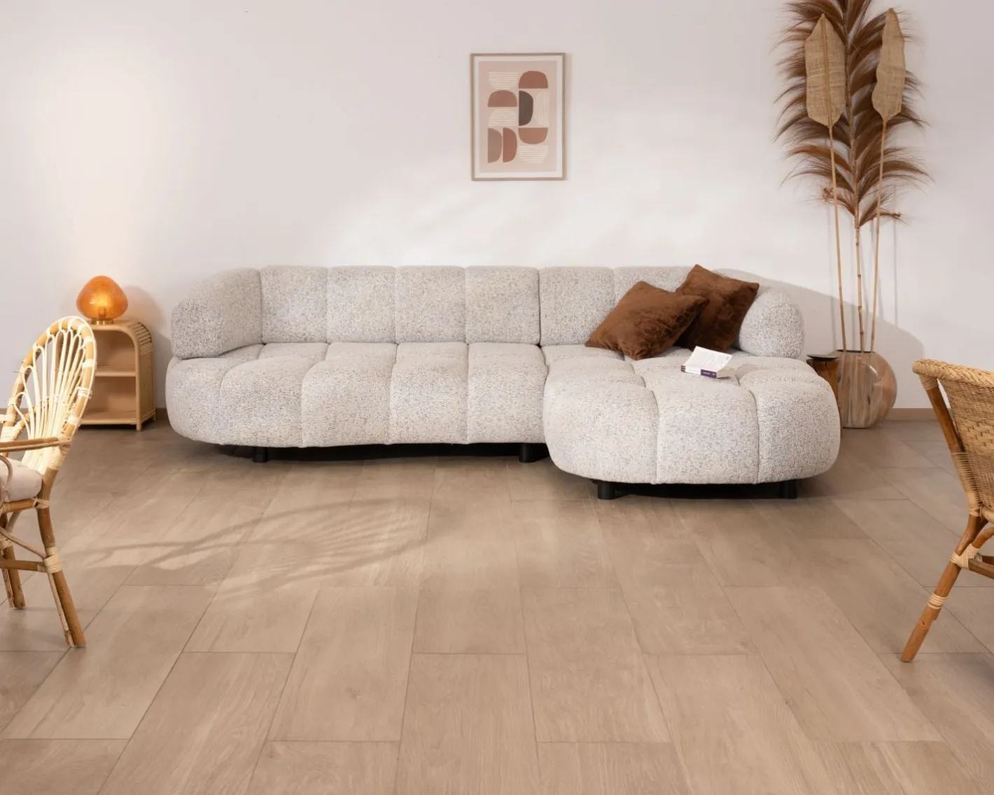 Clearance Canapé avec assise électrique et méridienne à droite "Syltan" tissu blanc cassé tramé Canapé D'Angle