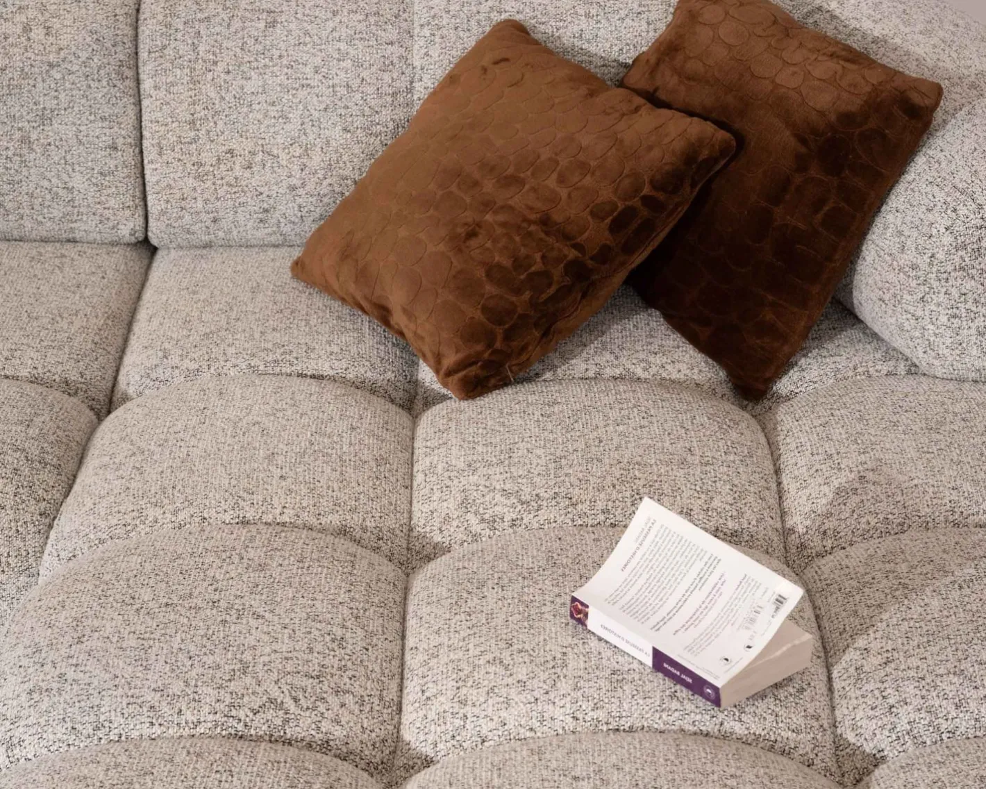 Clearance Canapé avec assise électrique et méridienne à droite "Syltan" tissu blanc cassé tramé Canapé D'Angle