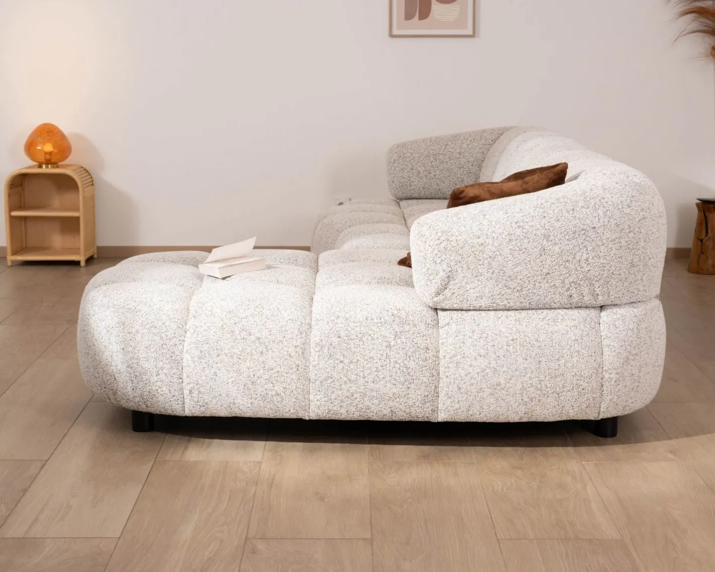 Clearance Canapé avec assise électrique et méridienne à droite "Syltan" tissu blanc cassé tramé Canapé D'Angle