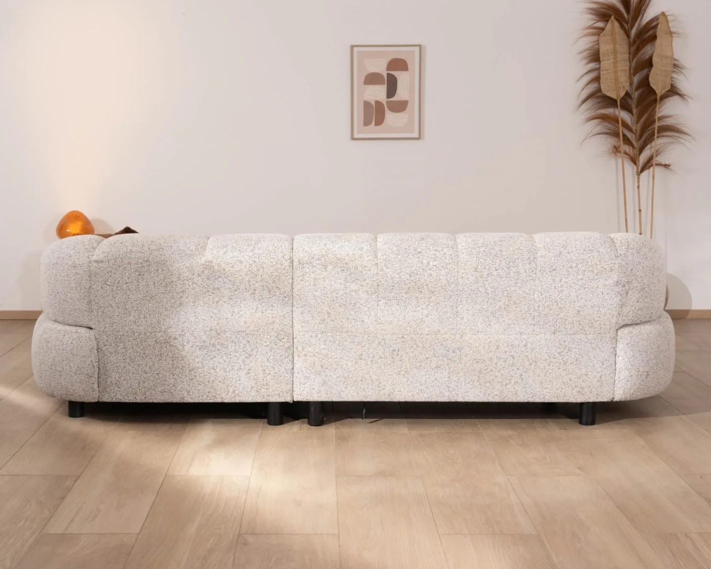 Clearance Canapé avec assise électrique et méridienne à droite "Syltan" tissu blanc cassé tramé Canapé D'Angle