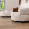 New Canapé avec extension électrique et méridienne "Syltan" tissu tramé blanc cassé ultra confort Canapé D'Angle|Canapé 3 Places