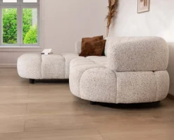 New Canapé avec extension électrique et méridienne "Syltan" tissu tramé blanc cassé ultra confort Canapé D'Angle|Canapé 3 Places