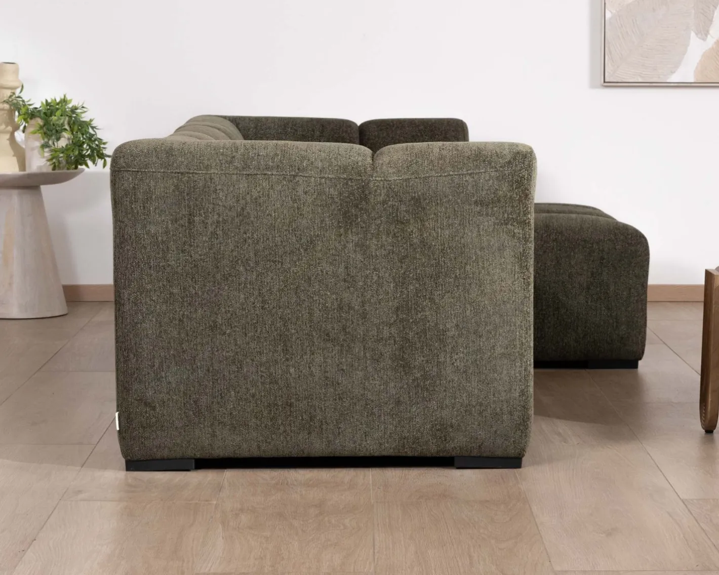 Discount Canapé avec méridienne en tissu bouclette vert "Enjoy Home" Canapé D'Angle|Canapé 3 Places