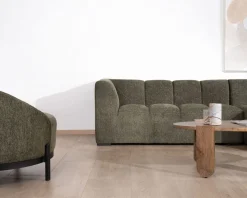 Discount Canapé avec méridienne en tissu bouclette vert