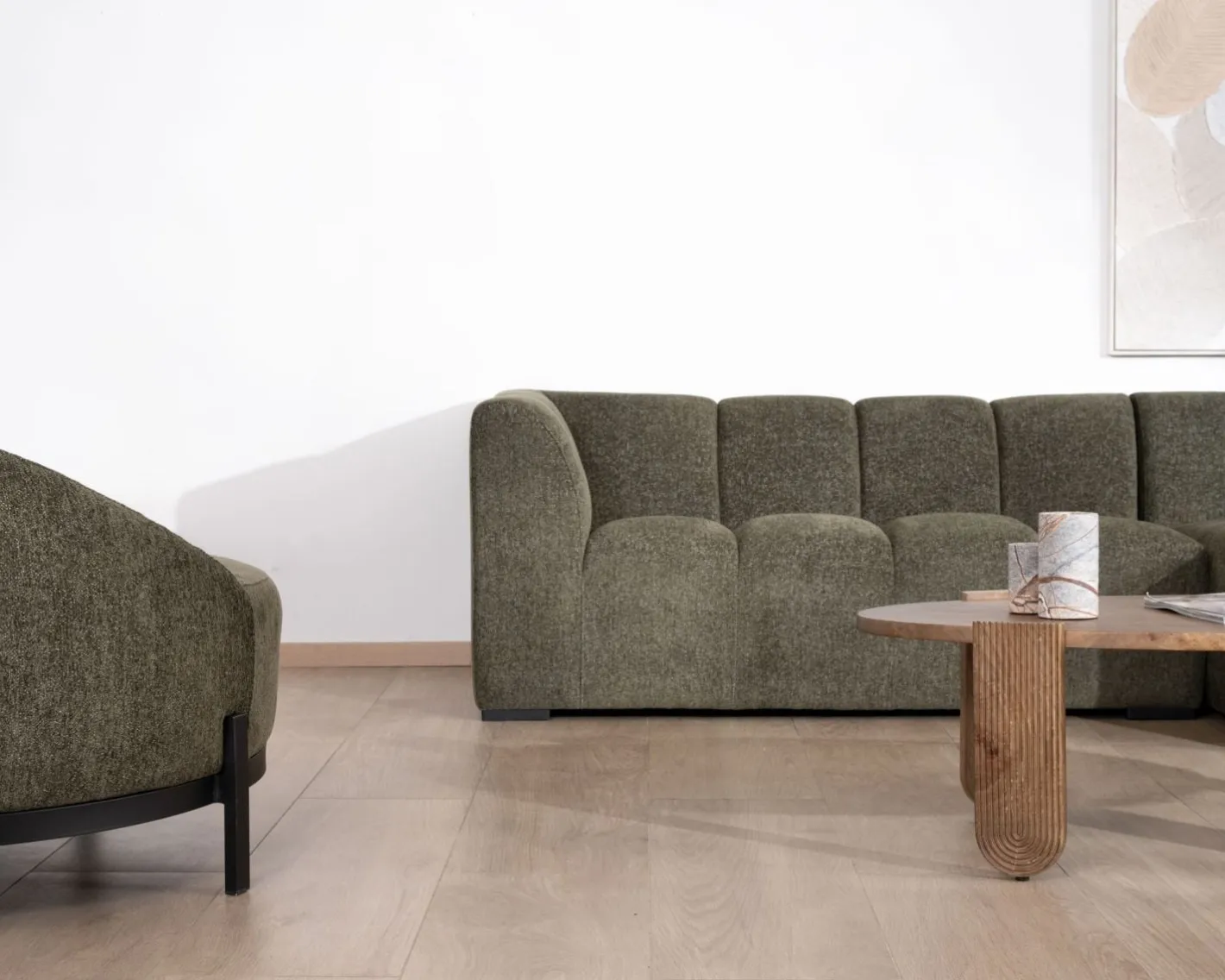 Discount Canapé avec méridienne en tissu bouclette vert "Enjoy Home" Canapé D'Angle|Canapé 3 Places