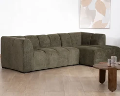 Discount Canapé avec méridienne en tissu bouclette vert