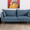 Discount Canapé bleu 3 places bleu design vintage tissu et métal "Hasting" Canapé 3 Places|Canapé Droit Fixe