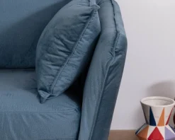 Discount Canapé bleu 3 places bleu design vintage tissu et métal 