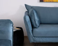 Discount Canapé bleu 3 places bleu design vintage tissu et métal 