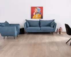 Discount Canapé bleu 3 places bleu design vintage tissu et métal 
