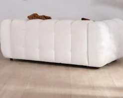 Discount Canapé cocooning 3 places tissu bouclette blanc avec surpiqures "Milow" Canapé 3 Places|Canapé Droit Fixe