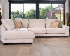 Online Canapé confort en velours côtelé beige avec méridienne design 