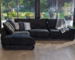 Outlet Canapé confort en velours lisse anthracite avec méridienne design