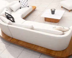 Sale Canapé d'angle extérieur écru et teck 
