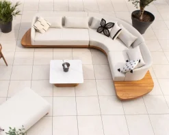 Sale Canapé d'angle extérieur écru et teck 