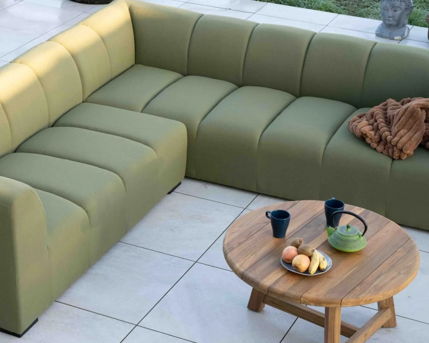 Clearance Canapé d'angle haut de gamme spéciale extérieur tissu vert "Terrasse" Canapé De Jardin