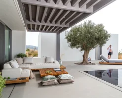 Discount Canapé d'angle pour terrasse et jardin en tissu Sunbrella écru 