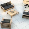 Hot Canapé de jardin 2 places haut de gamme "Zénith" en teck matelassé tissu gris foncé Canapé De Jardin|Salon De Jardin
