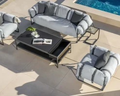 Hot Canapé de terrasse 3 places matelassé tissu Sunbrella gris clair 