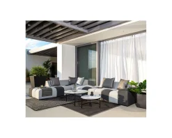 Discount Canapé d'extérieur angle droit design bicolore en tissu Sunbrella 