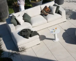 New Canapé d'extérieur ultra confort avec ottoman en tissu écru chiné