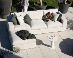 New Canapé d'extérieur ultra confort avec ottoman en tissu écru chiné
