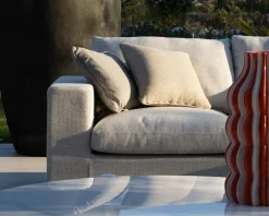 New Canapé d'extérieur ultra confort en tissu beige chiné et coussins décos