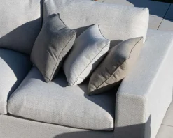 New Canapé d'extérieur ultra confort en tissu beige chiné et coussins décos