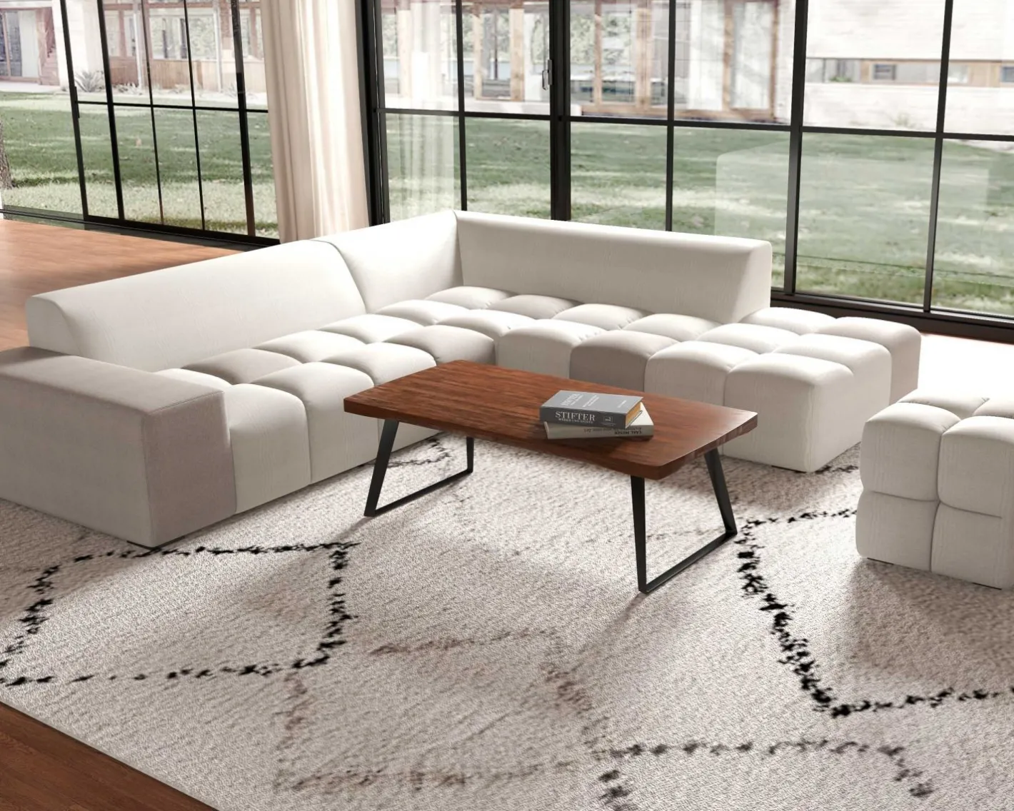 Hot Canapé en angle avec méridienne design lounge & chill "Casa Nova" bicolore beige et gris Canapé D'Angle|Canapé 3 Places