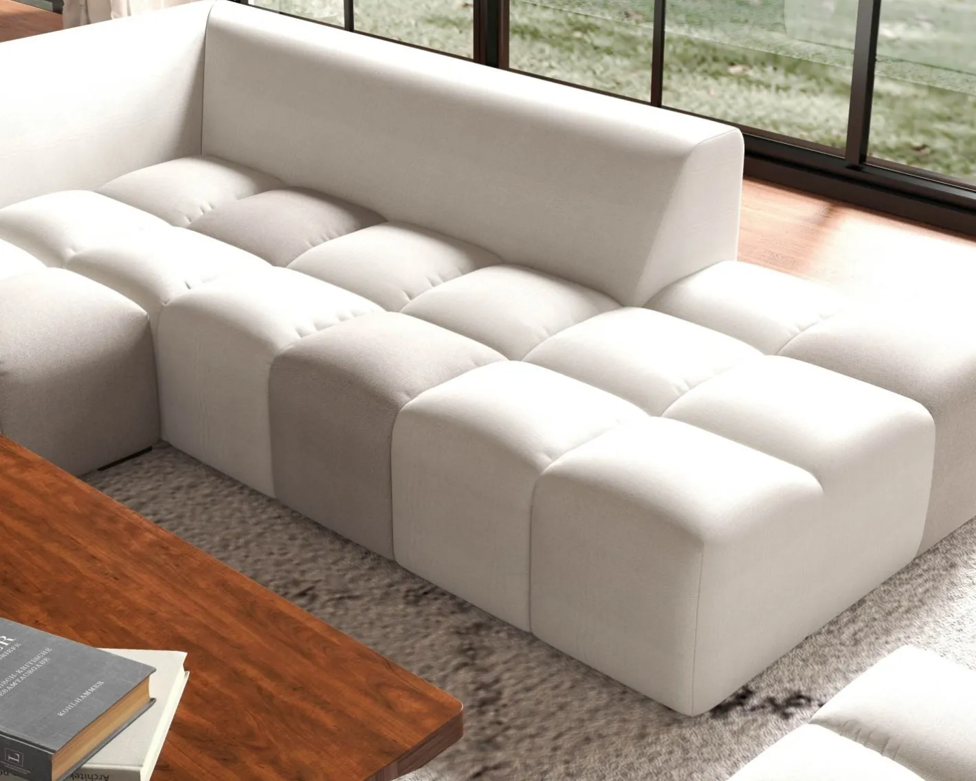 Hot Canapé en angle avec méridienne design lounge & chill "Casa Nova" bicolore beige et gris Canapé D'Angle|Canapé 3 Places